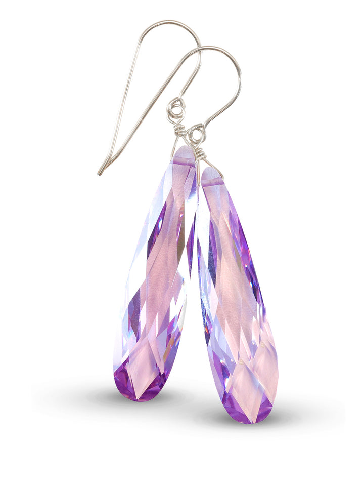 Cubic Zirconia Earrings 14k solid Gold or Filled or Sterling Silver Simulated Lavender Tanzanite Long Large Tear Drop CZ Simple 2 Inch