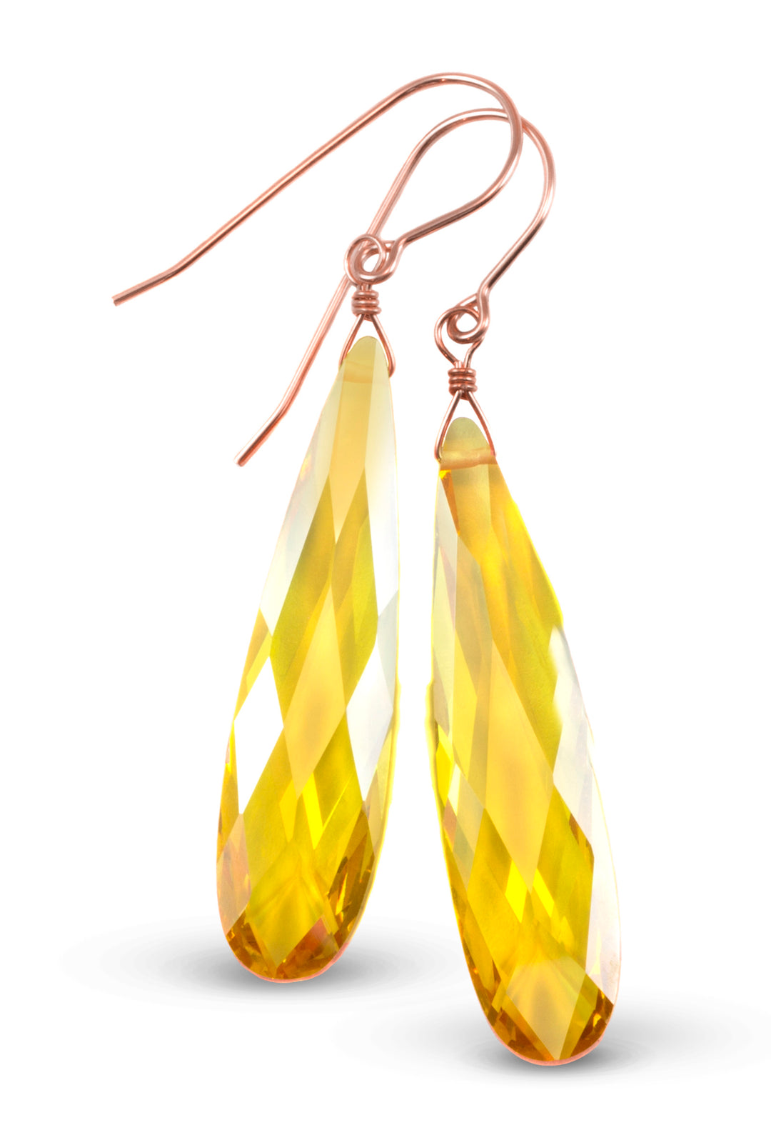 Cubic Zirconia Earrings Sterling Silver or 14k Gold Yellow Faceted 2 Inches