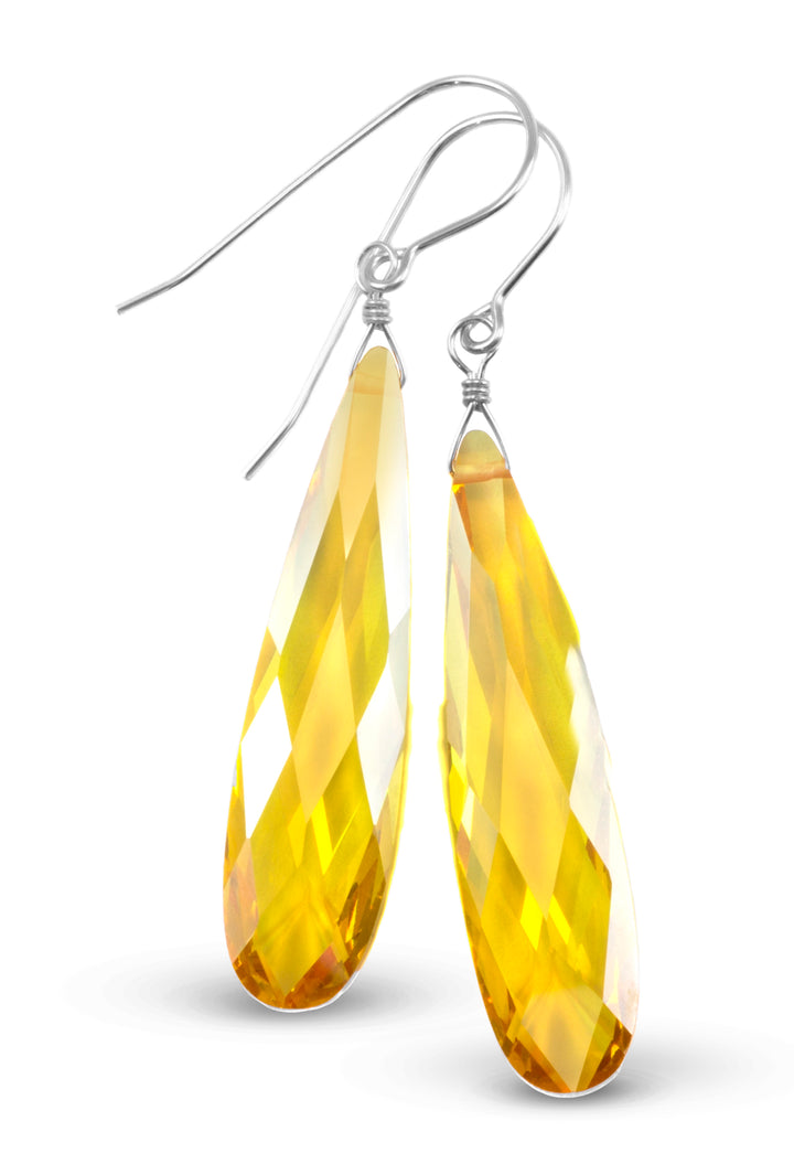 Cubic Zirconia Earrings Sterling Silver or 14k Gold Yellow Faceted 2 Inches