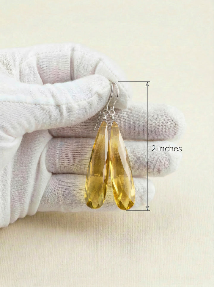 Cubic Zirconia Earrings Simulated Yellow Diamond Long Large Tear Drop AAA CZ 14k Solid Gold or Filled or Sterling Silver Facet Simple 2 Inch