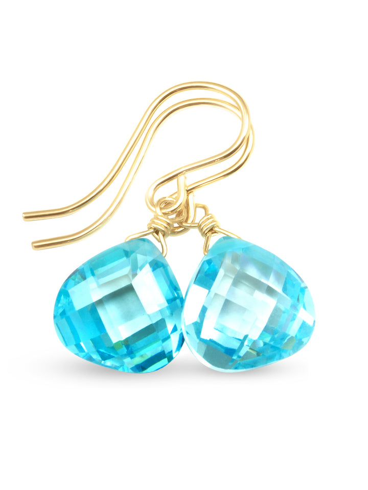 Cubic Zirconia Earrings Sterling Silver or 14k Gold Blue Faceted 1 Inches