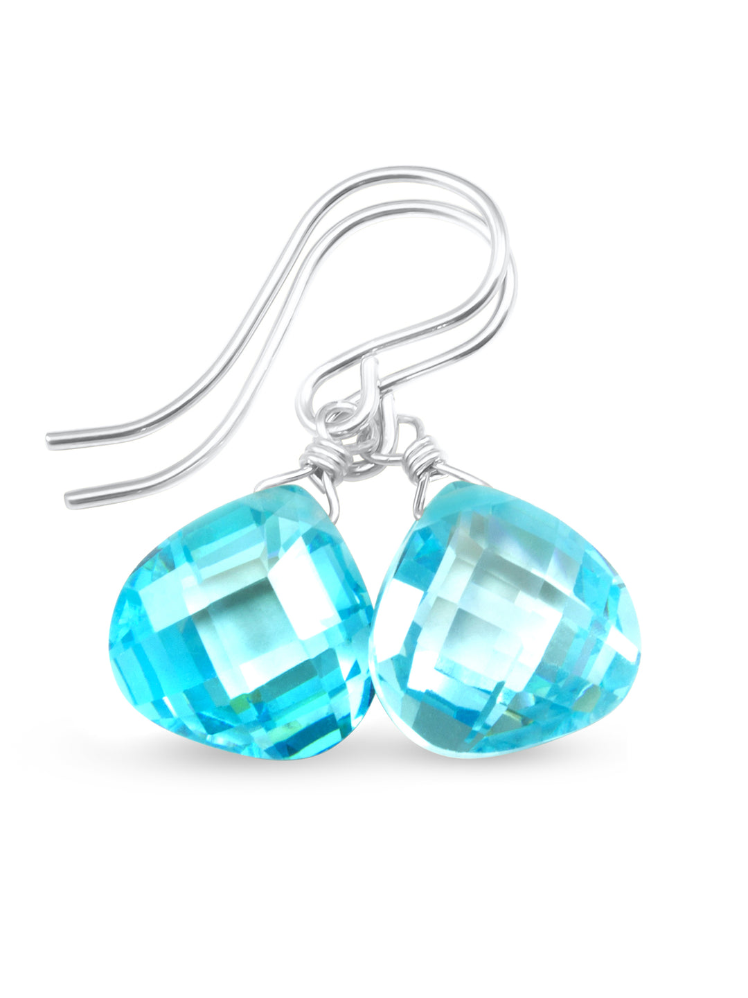 Cubic Zirconia Earrings Sterling Silver or 14k Gold Blue Faceted 1 Inches