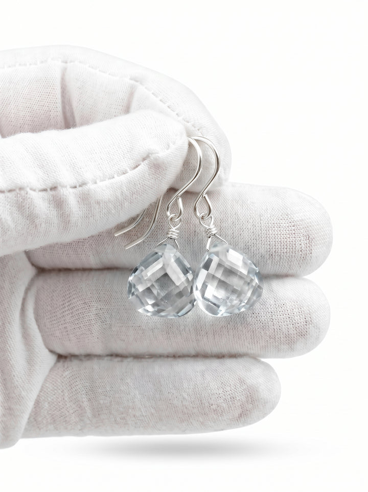 Cubic Zirconia Earrings Sterling Silver or 14k Gold Clear Faceted 1 Inches