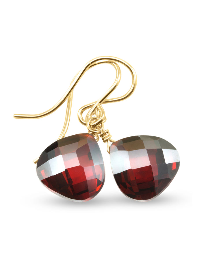 Garnet Red Cubic Zirconia Earrings Teardrop AAA CZ Heart Sterling Silver or 14k Solid Gold or Filled Simple Dainty lightweight Drops