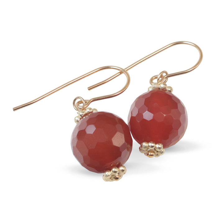 Carnelian Earrings Round Faceted Orange Chalcedony 14k Solid Gold or Filled or Sterling Silver Natural Rich Earthy Simple Drops