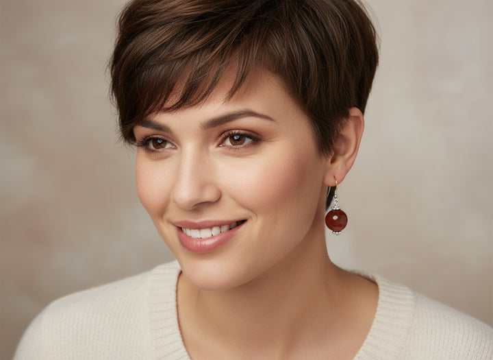 Carnelian Earrings Round Faceted Orange Chalcedony 14k Solid Gold or Filled or Sterling Silver Natural Rich Earthy Simple Drops