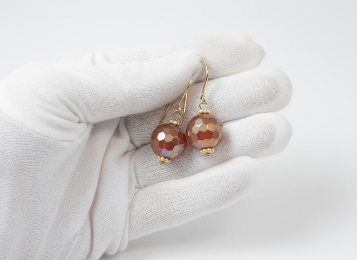 Carnelian Earrings Natural Orange Faceted Round Dangles Mystic Finish Sterling silver or 14k Solid Gold or Filled Earthy