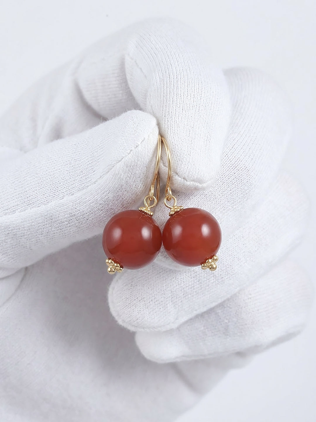 Carnelian Earrings Smooth Round Dangles Sterling Silver or 14k Solid Gold or Filled Natural earthy orange agate simple classic basic