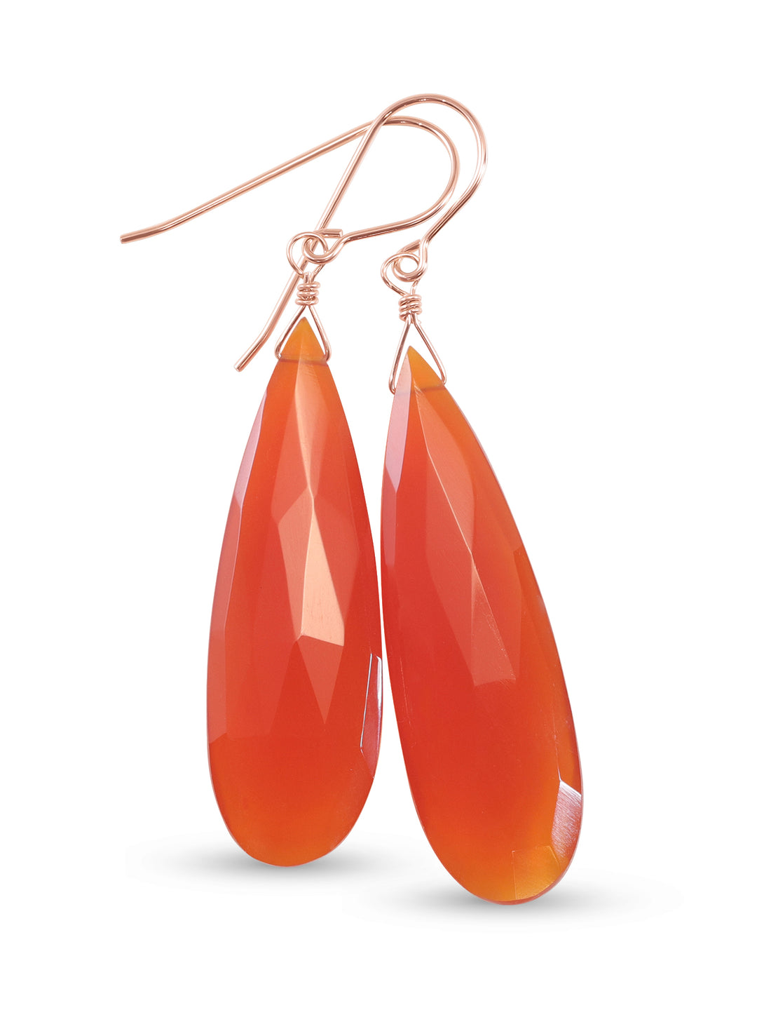 Carnelian Earrings Faceted Pear Long Large Teardrops 14k Solid Gold or Filled or Sterling Silver Orange Chalcedony Drops Natural Classic