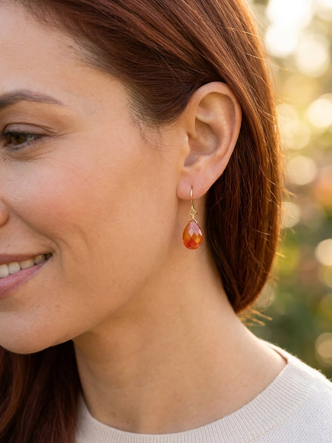 Carnelian Earrings Faceted Pear Burnt Orange Chalcedony drops 14k Solid Gold or Filled or Sterling Silver Dainty