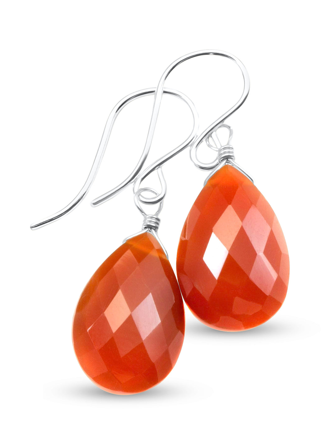 Carnelian Earrings Faceted Pear Burnt Orange Chalcedony drops 14k Solid Gold or Filled or Sterling Silver Dainty