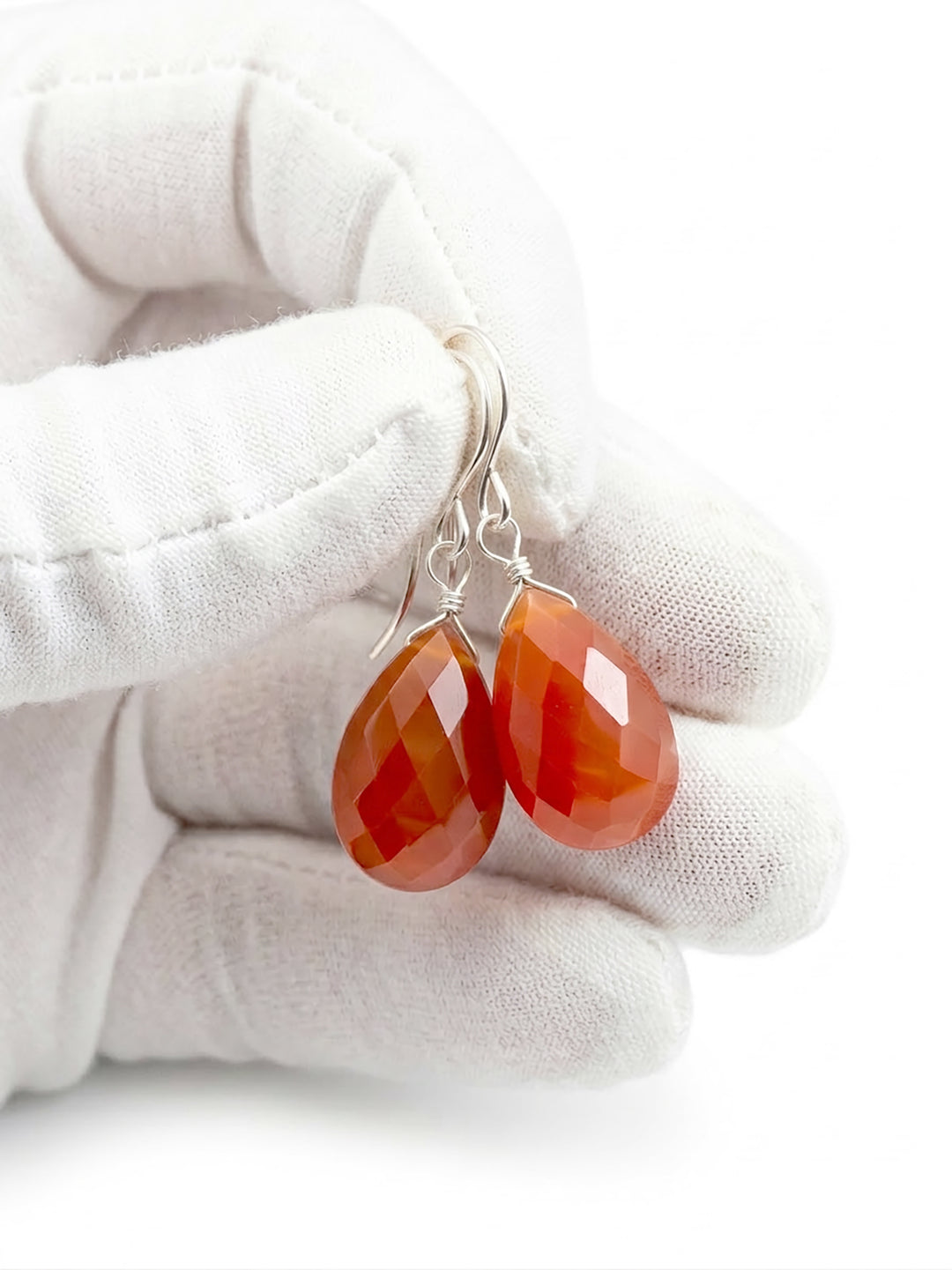 Carnelian Earrings Faceted Pear Burnt Orange Chalcedony drops 14k Solid Gold or Filled or Sterling Silver Dainty