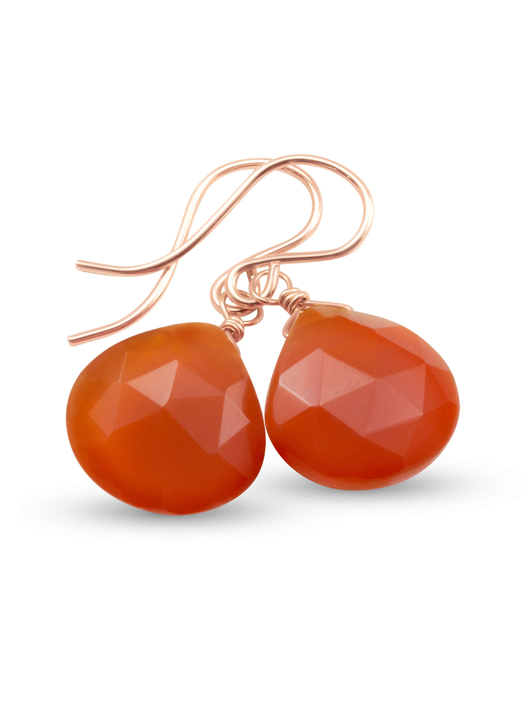 Carnelian Earrings Faceted Heart Burnt Orange Chalcedony dangles 14k Solid Gold or Filled or Sterling Silver Dainty
