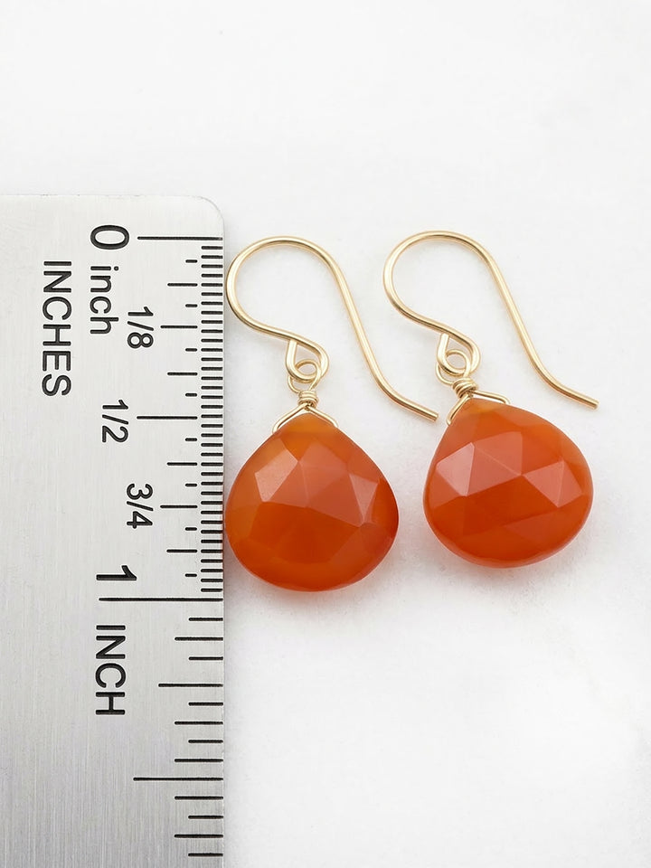 Carnelian Earrings Faceted Heart Burnt Orange Chalcedony dangles 14k Solid Gold or Filled or Sterling Silver Dainty