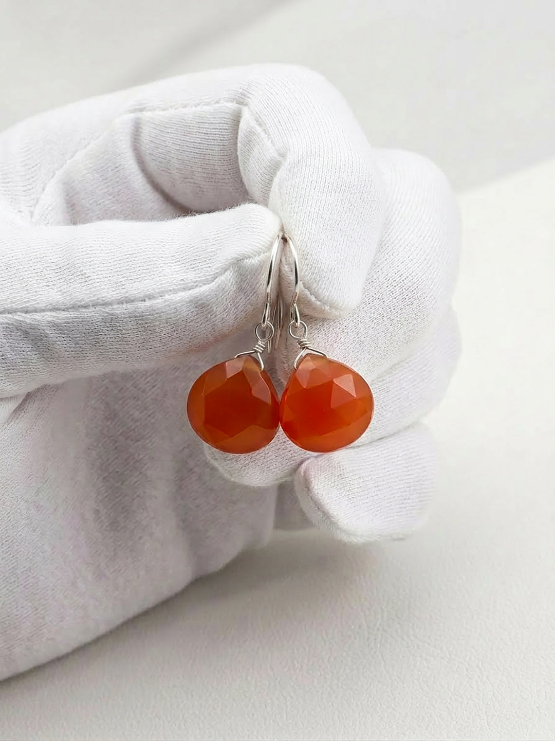 Carnelian Earrings Faceted Heart Burnt Orange Chalcedony dangles 14k Solid Gold or Filled or Sterling Silver Dainty