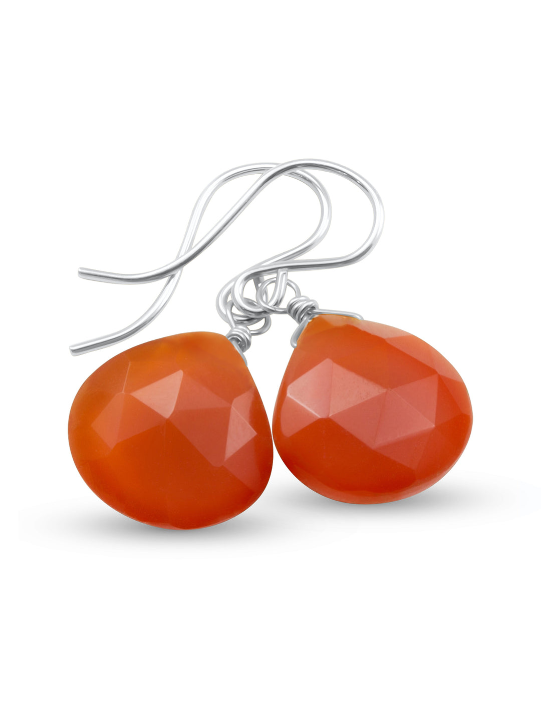 Carnelian Earrings Faceted Heart Burnt Orange Chalcedony dangles 14k Solid Gold or Filled or Sterling Silver Dainty