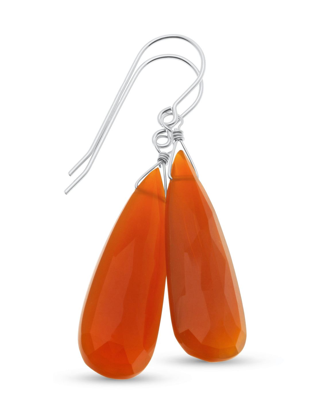 Carnelian Earrings Faceted Long Teardrop Sterling Silver or 14k Solid Gold or Filled natural earthy orange Chalcedony simple drops spyglass (Copy)