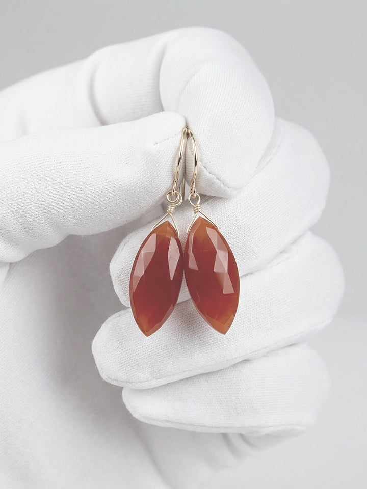 Carnelian Earrings Marquise Faceted Teardrops 14k Solid Gold or Filled or Sterling Silver Natural Rich Burnt Orange Chalcedony