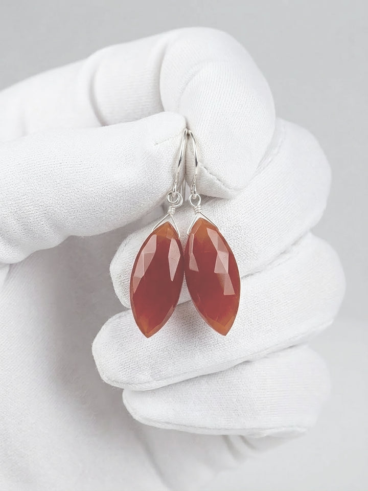 Carnelian Earrings Marquise Faceted Teardrops 14k Solid Gold or Filled or Sterling Silver Natural Rich Burnt Orange Chalcedony