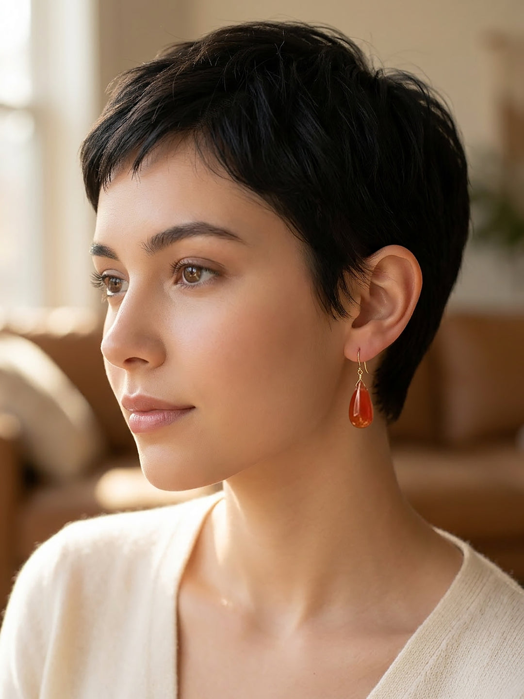 Carnelian Earrings Smooth Heart Burnt Orange Chalcedony drops 14k Solid Gold or Filled or Sterling Silver Dainty