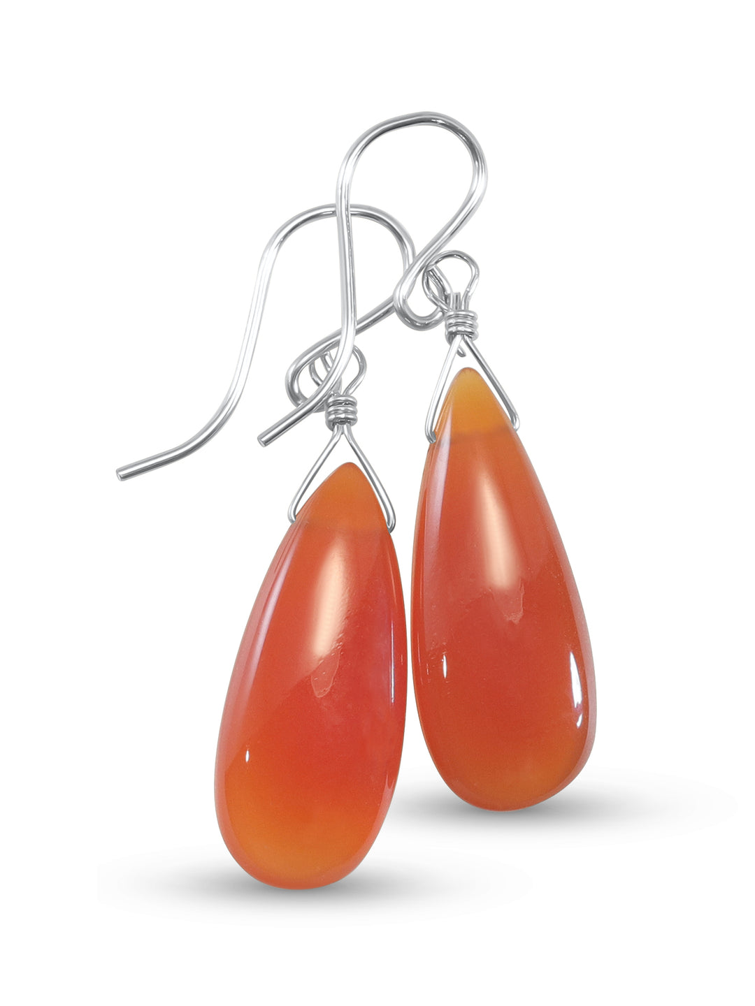 Carnelian Earrings Smooth Long Teardrop Sterling Silver or 14k Solid Gold or Filled natural earthy orange Chalcedony simple drops spyglass