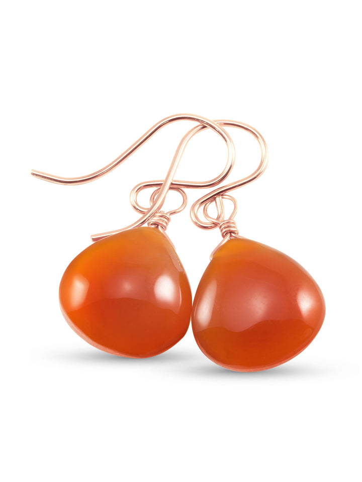 Carnelian Earrings Smooth Heart Burnt Orange Chalcedony drops 14k Solid Gold or Filled or Sterling Silver Dainty