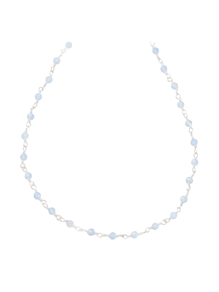 Chalcedony Necklace Soft Blue Sterling Silver Faceted Chain Link 18 19 Inches Soft Pale Blue Dainty