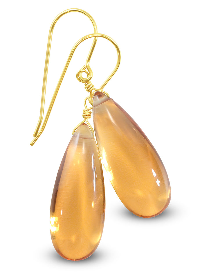 Yellow Long Simulated Citrine Earrings Smooth Teardropx Sterling Silver or 14k Solid Gold or 14k Filled Classic