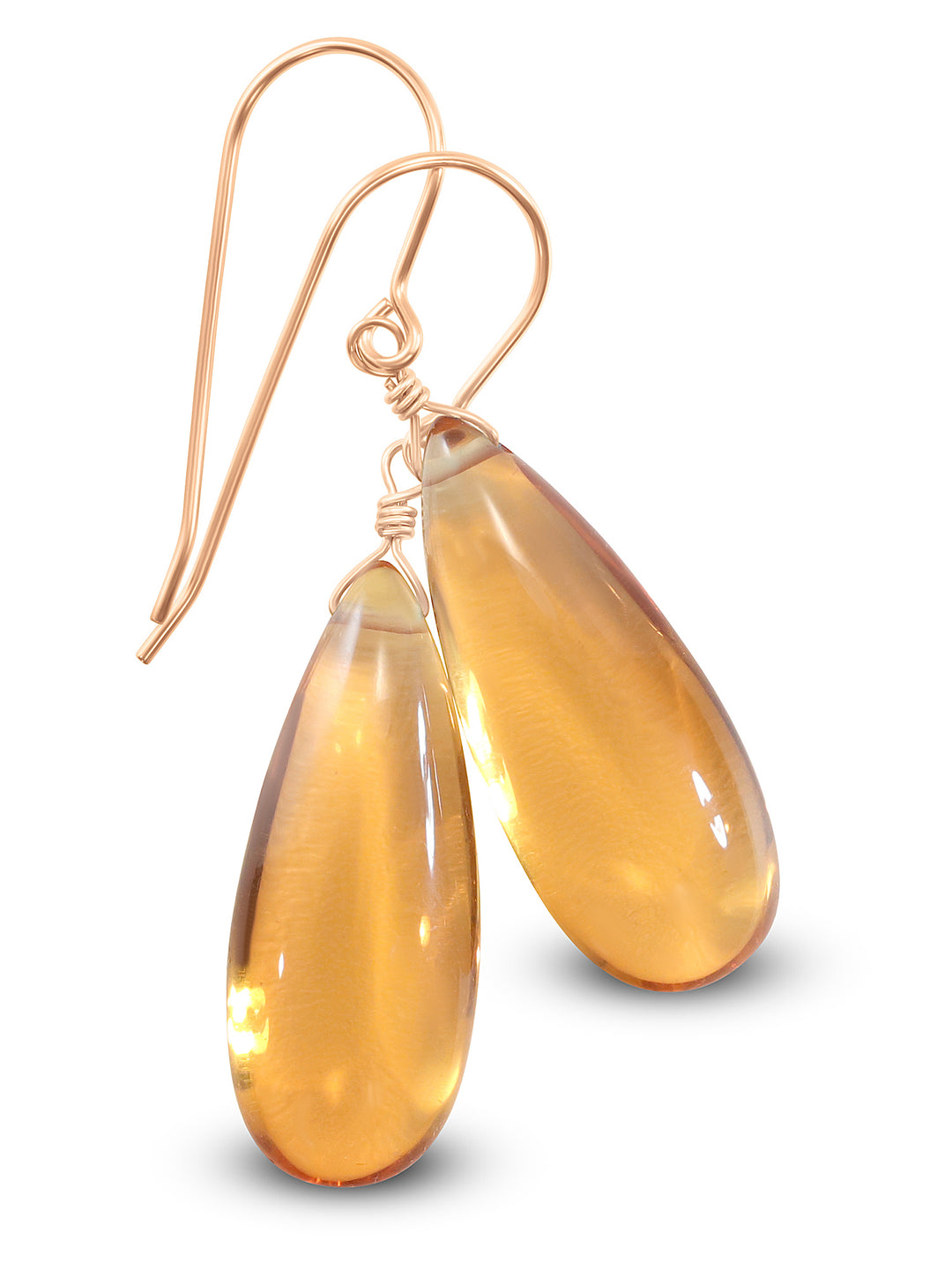 Yellow Long Simulated Citrine Earrings Smooth Teardropx Sterling Silver or 14k Solid Gold or 14k Filled Classic