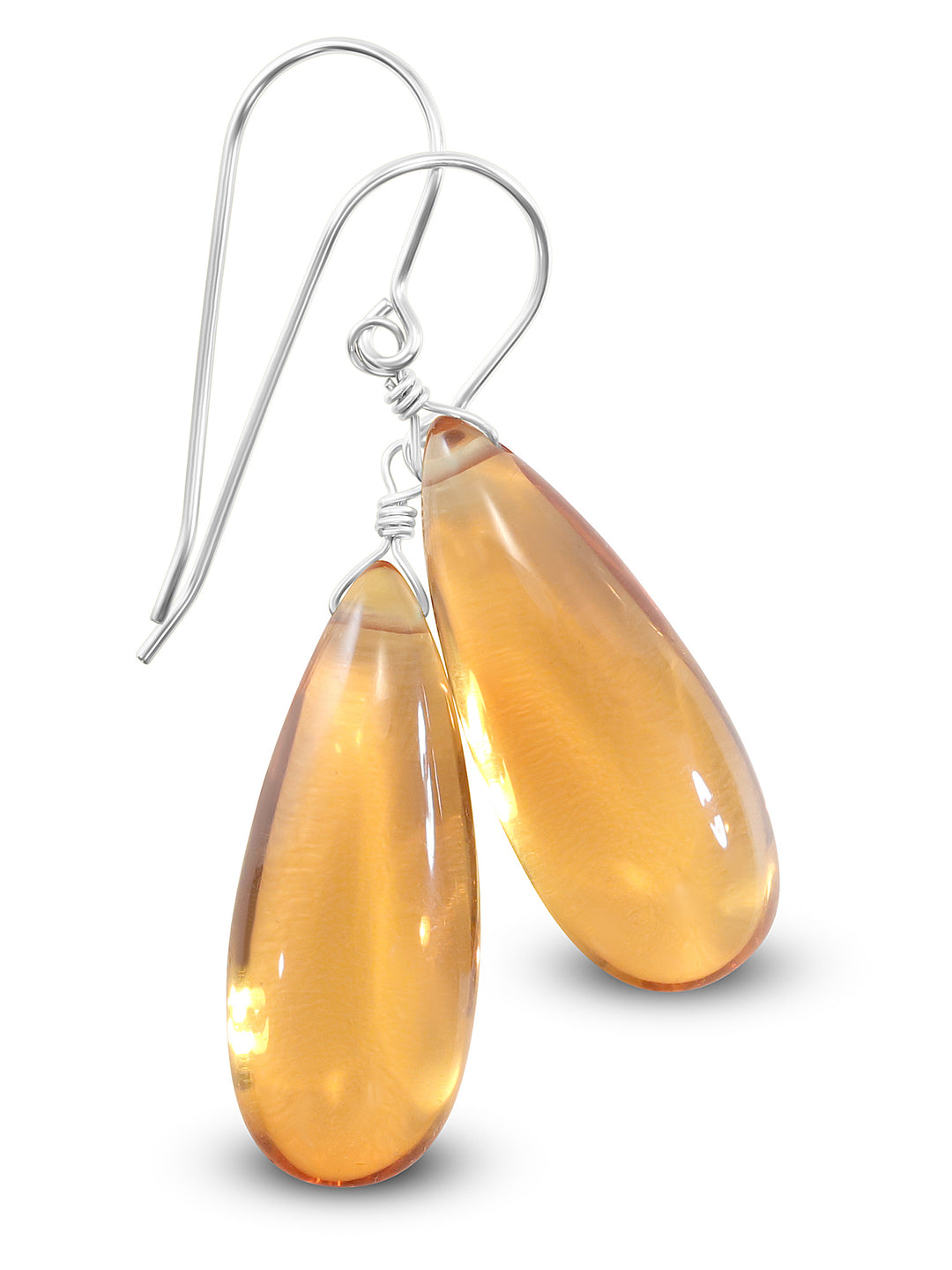 Yellow Long Simulated Citrine Earrings Smooth Teardropx Sterling Silver or 14k Solid Gold or 14k Filled Classic