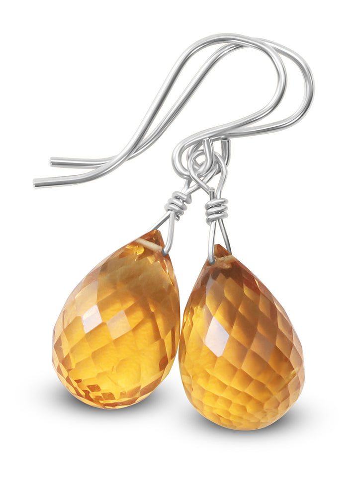 Yellow Citrine Earrings Natural Briolette Cut Gemstones 14k solid gold or 14k Gold filled Spyglass Designs Simple 2.2 Inches