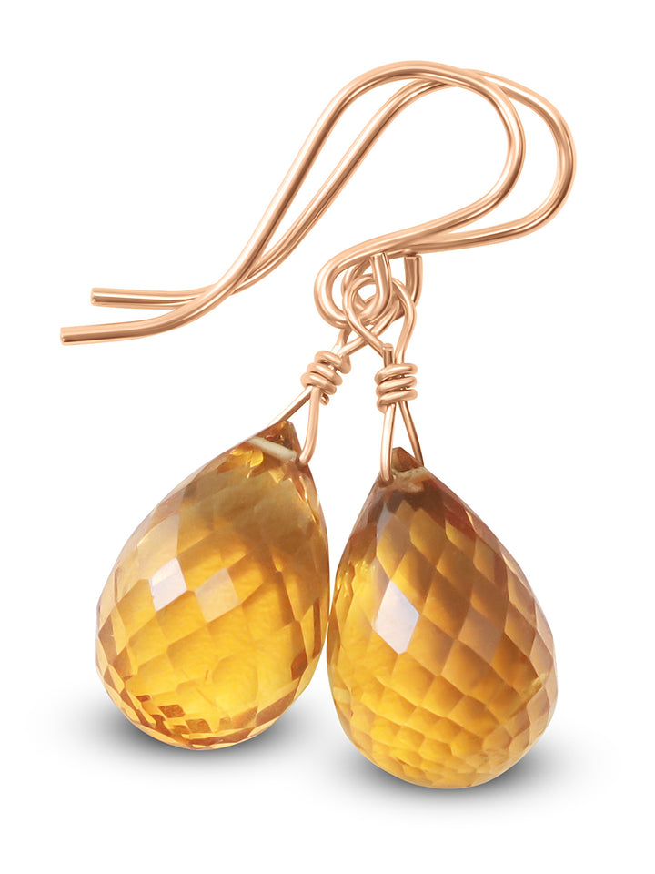 Yellow Citrine Earrings Natural Briolette Cut Gemstones 14k solid gold or 14k Gold filled Spyglass Designs Simple 2.2 Inches