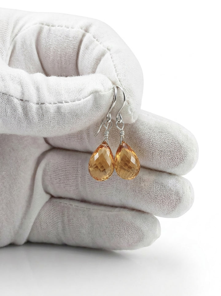 Yellow Citrine Earrings Natural Briolette Cut Gemstones 14k solid gold or 14k Gold filled Spyglass Designs Simple 2.2 Inches