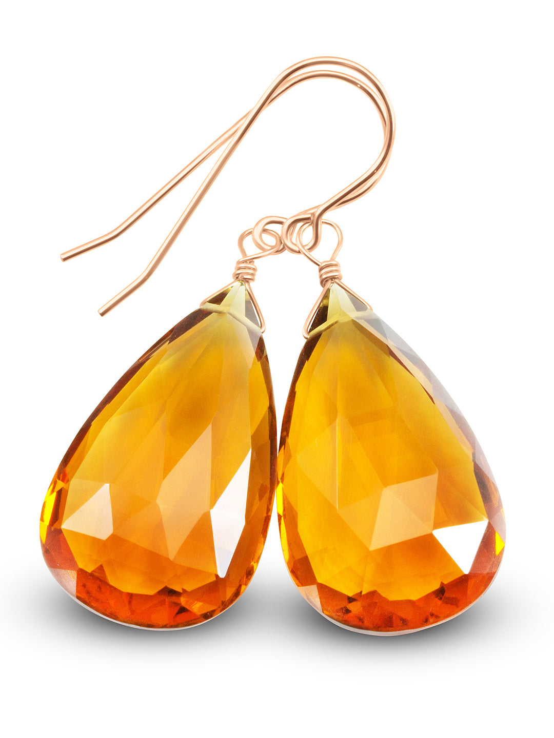 Madeira Simulated Citrine Earrings Dark Yellow Large Faceted Teardrops Drops 14k solid gold or filled or Sterling Silver