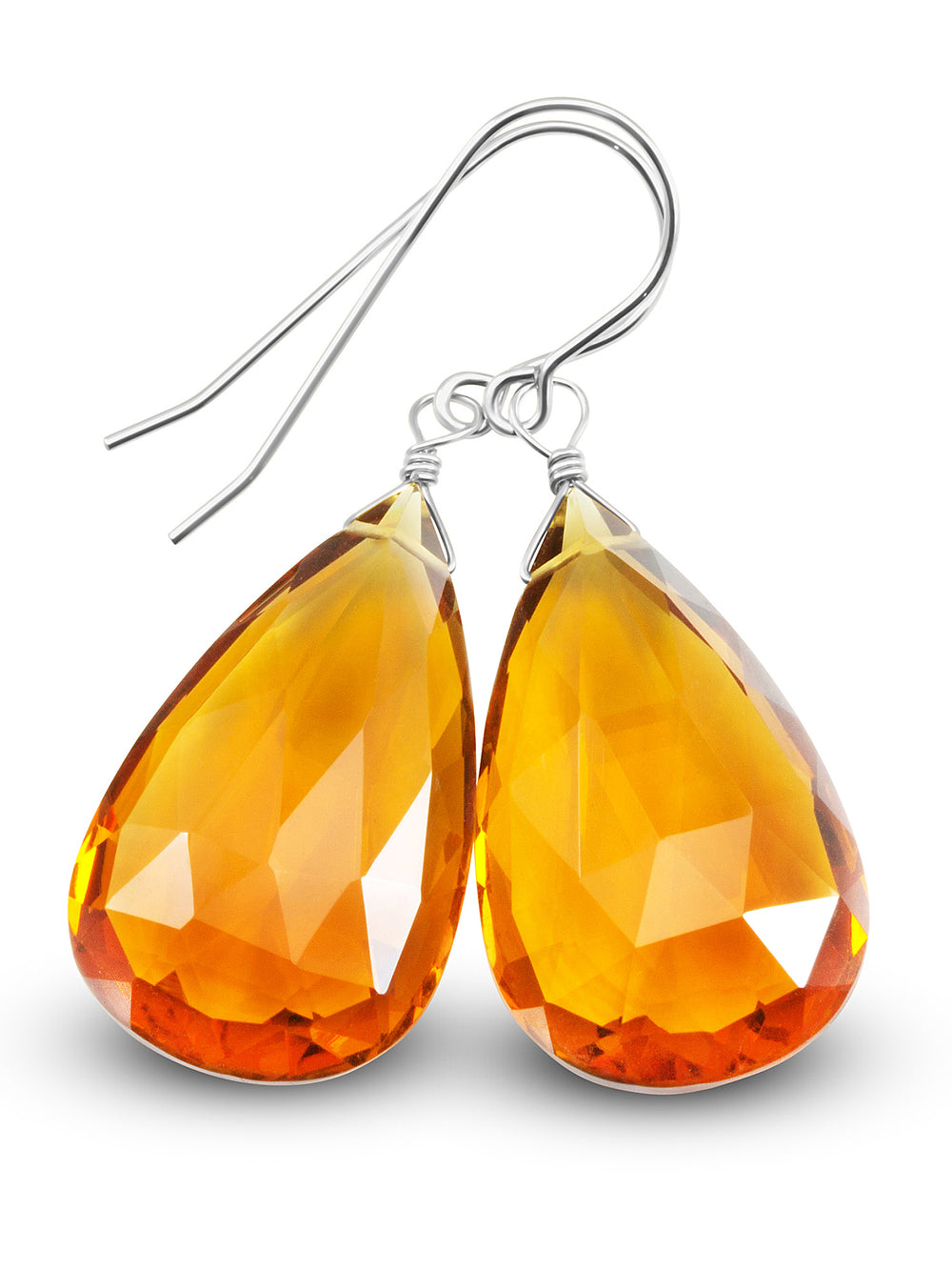 Simulated Citrine Earrings Faceted Large