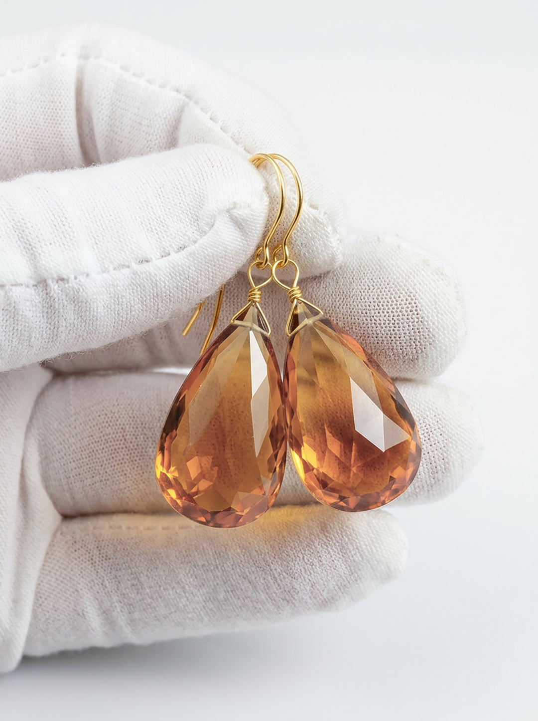 Madeira Simulated Citrine Earrings Dark Yellow Large Faceted Teardrops Drops 14k solid gold or filled or Sterling Silver
