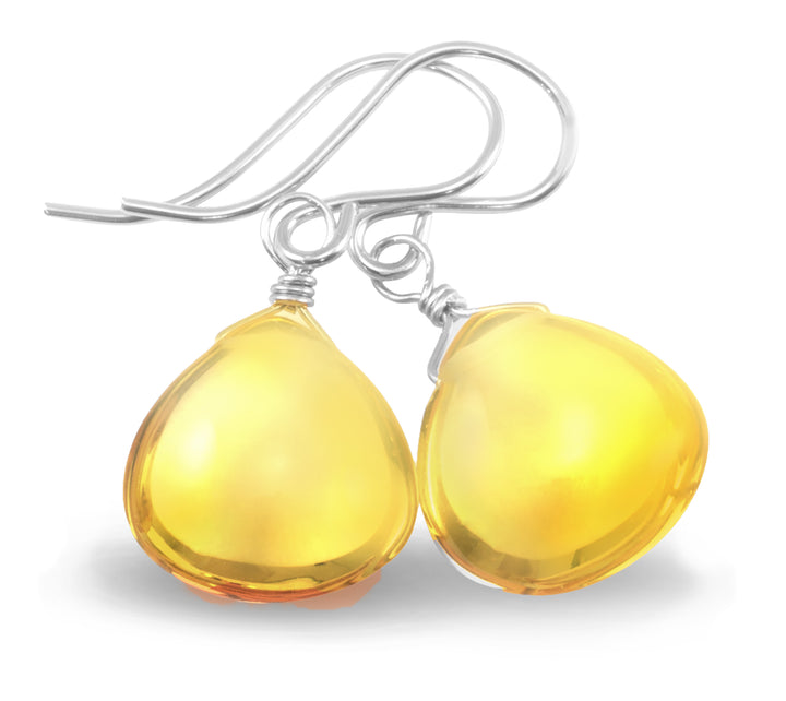 Yellow Citrine Earrings Smooth Sim Heart Drop 14k solid gold or filled or Sterling Silver Spyglass Designs Simple Teardrops Lightweight