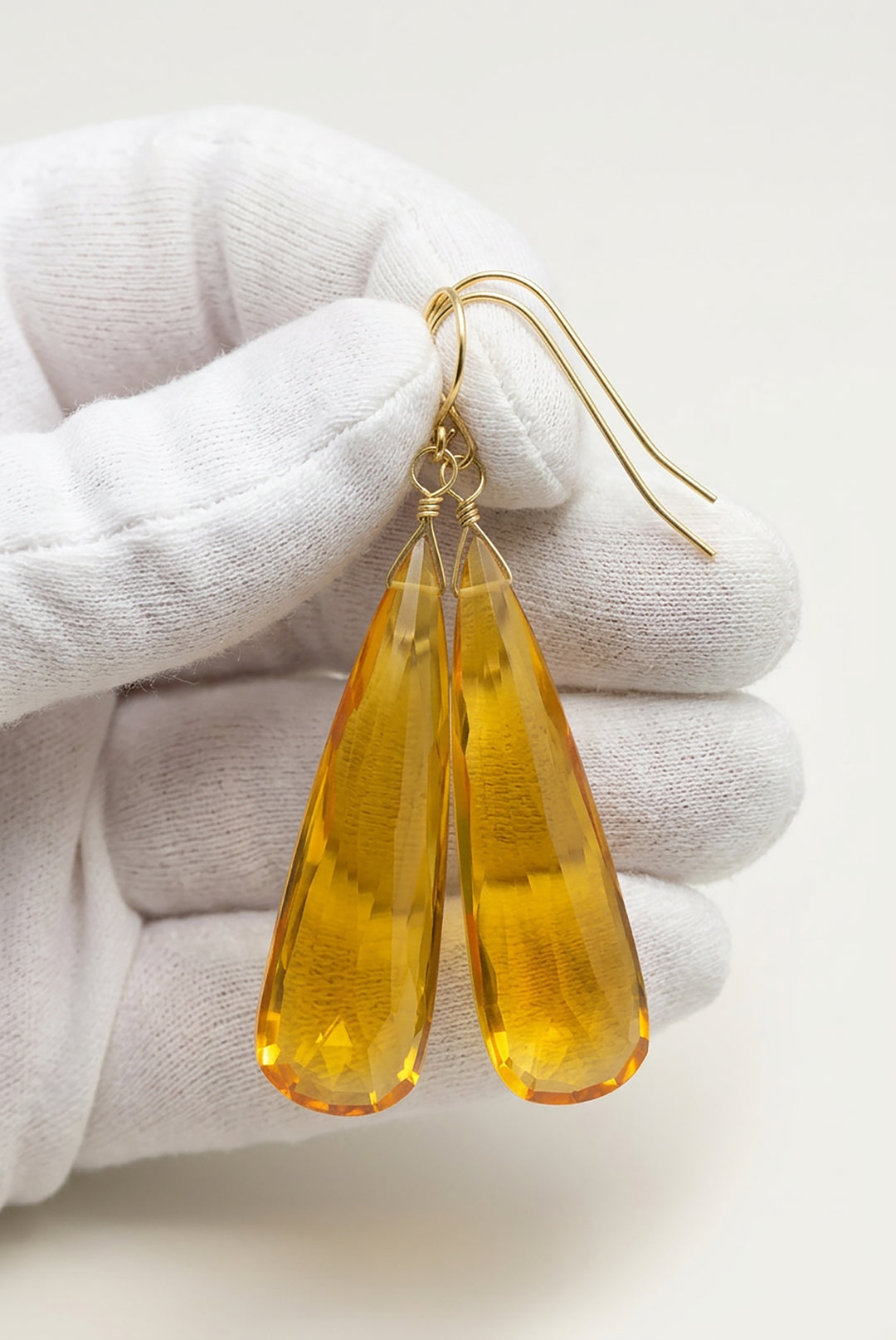 Yellow Citrine Earrings Large Faceted Simulate Briolette Long Drops 14k solid gold or filled or Sterling Silver Large Teardrops 2 Inch