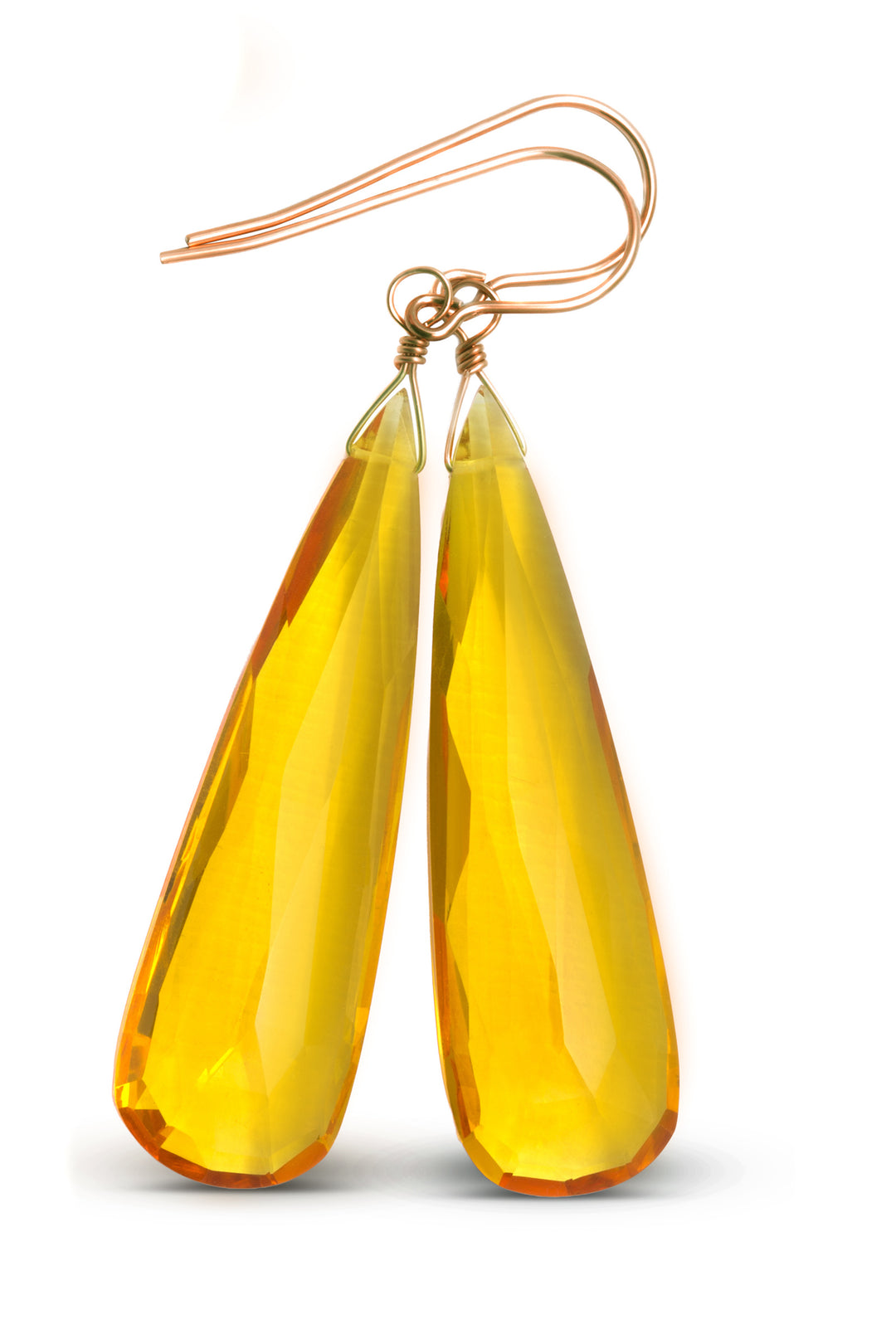 Yellow Citrine Earrings Large Faceted Simulate Briolette Long Drops 14k solid gold or filled or Sterling Silver Large Teardrops 2 Inch