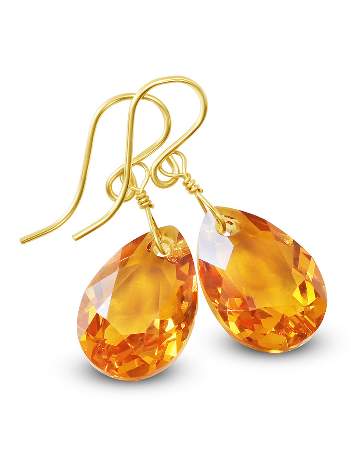 Madeira Simulated Citrine Earrings Dark Yellow Faceted Teardrops 14k solid gold or filled or Sterling Silver Simple Dangles