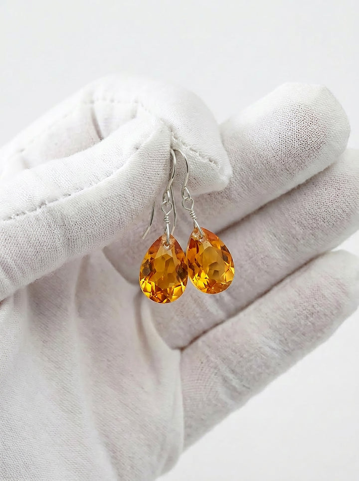 Madeira Simulated Citrine Earrings Dark Yellow Faceted Teardrops 14k solid gold or filled or Sterling Silver Simple Dangles