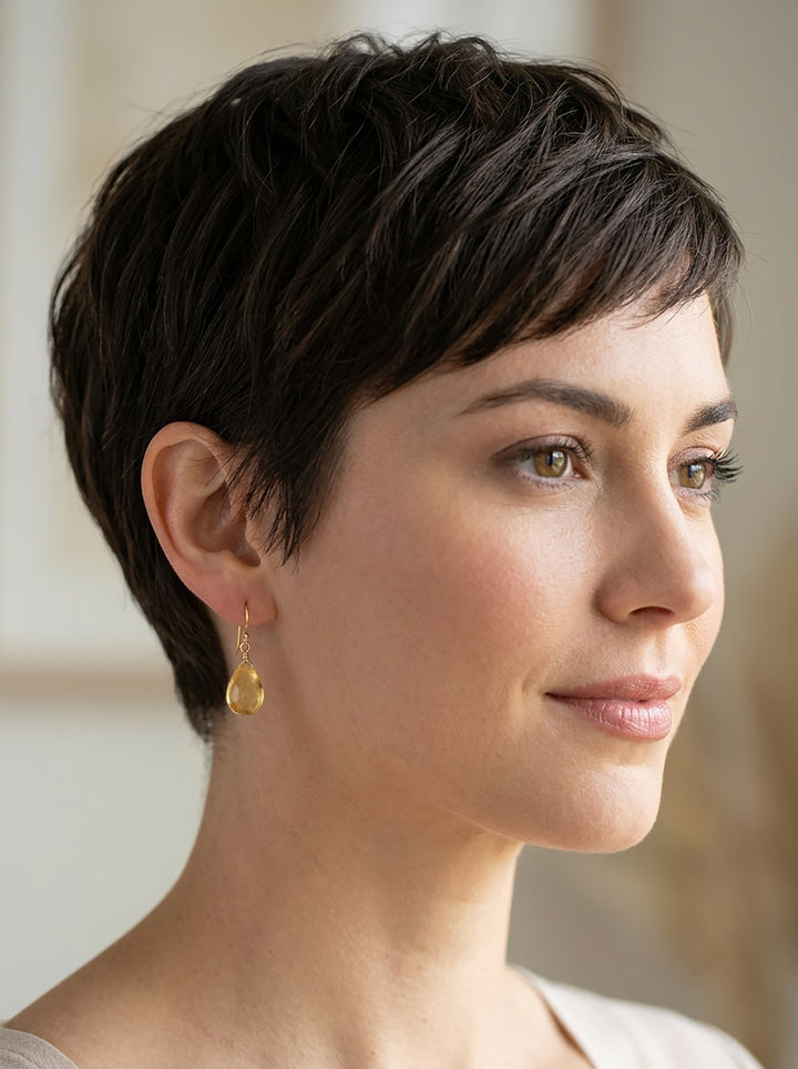 Yellow Simulated Citrine Earrings Smooth Teardrop Dangle 14k solid gold or filled or Sterling Silver Spyglass Designs Simple Basic Drops