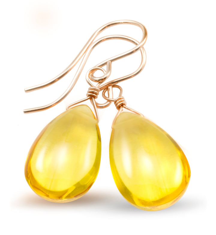 Citrine Earrings smooth Yellow Simulated Teardrop Dangle 14k solid gold or filled or Sterling Silver Spyglass Designs Simple Basic Drops