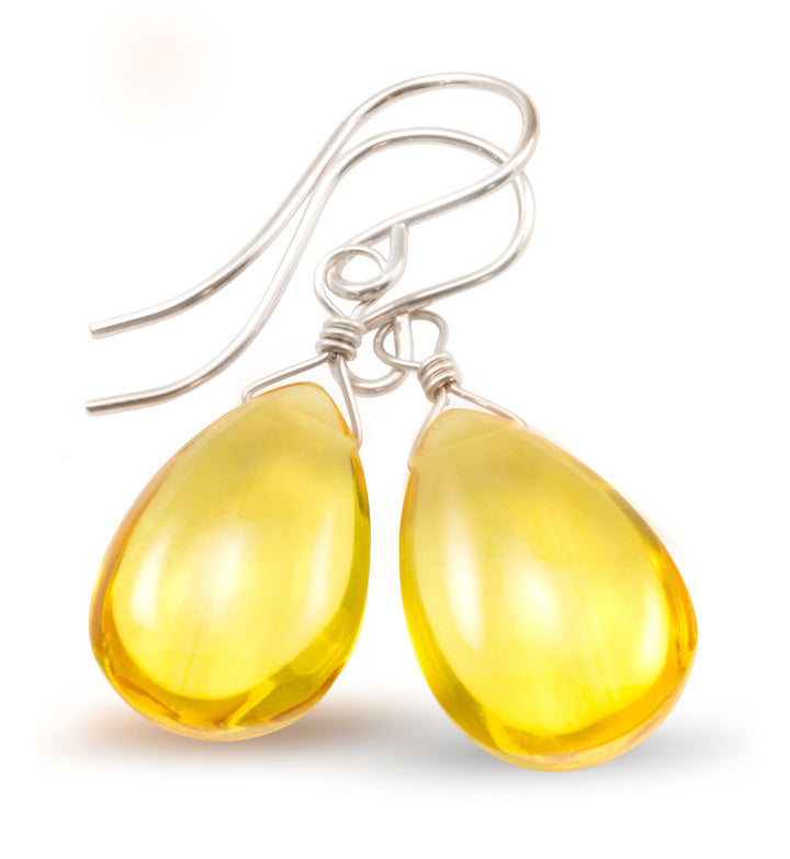 Citrine Earrings smooth Yellow Simulated Teardrop Dangle 14k solid gold or filled or Sterling Silver Spyglass Designs Simple Basic Drops