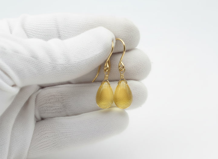 Citrine Earrings smooth Yellow Simulated Teardrop Dangle 14k solid gold or filled or Sterling Silver Spyglass Designs Simple Basic Drops