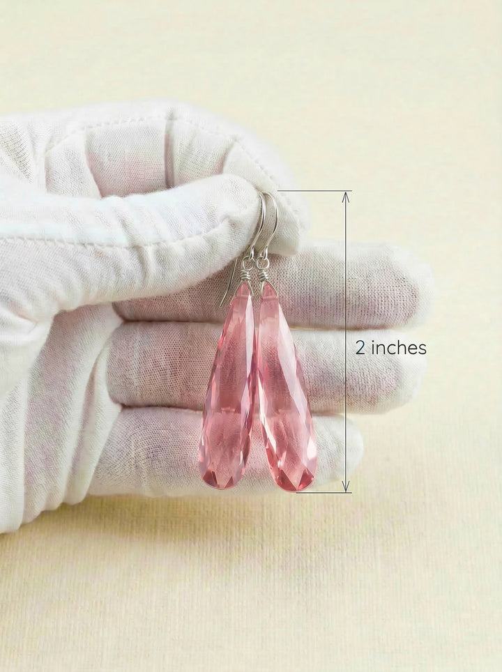 Sapphire Pink Earrings Cubic Zirconia Long Large Teardrops AAA CZ 14k solid Gold or Filled or Sterling Silver Bright Pink Simple 2 Inch Drop