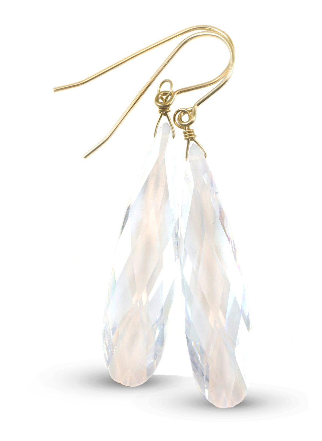 Clear Cubic Zirconia Earrings Simulated Diamond Long Large Teardrop CZ Sterling Silver or 14k Solid Gold or Filled Faceted Drops 2 Inch