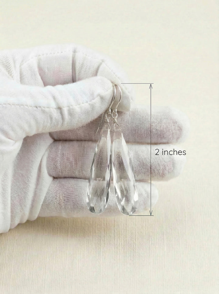 Clear Cubic Zirconia Earrings Simulated Diamond Long Large Teardrop CZ Sterling Silver or 14k Solid Gold or Filled Faceted Drops 2 Inch