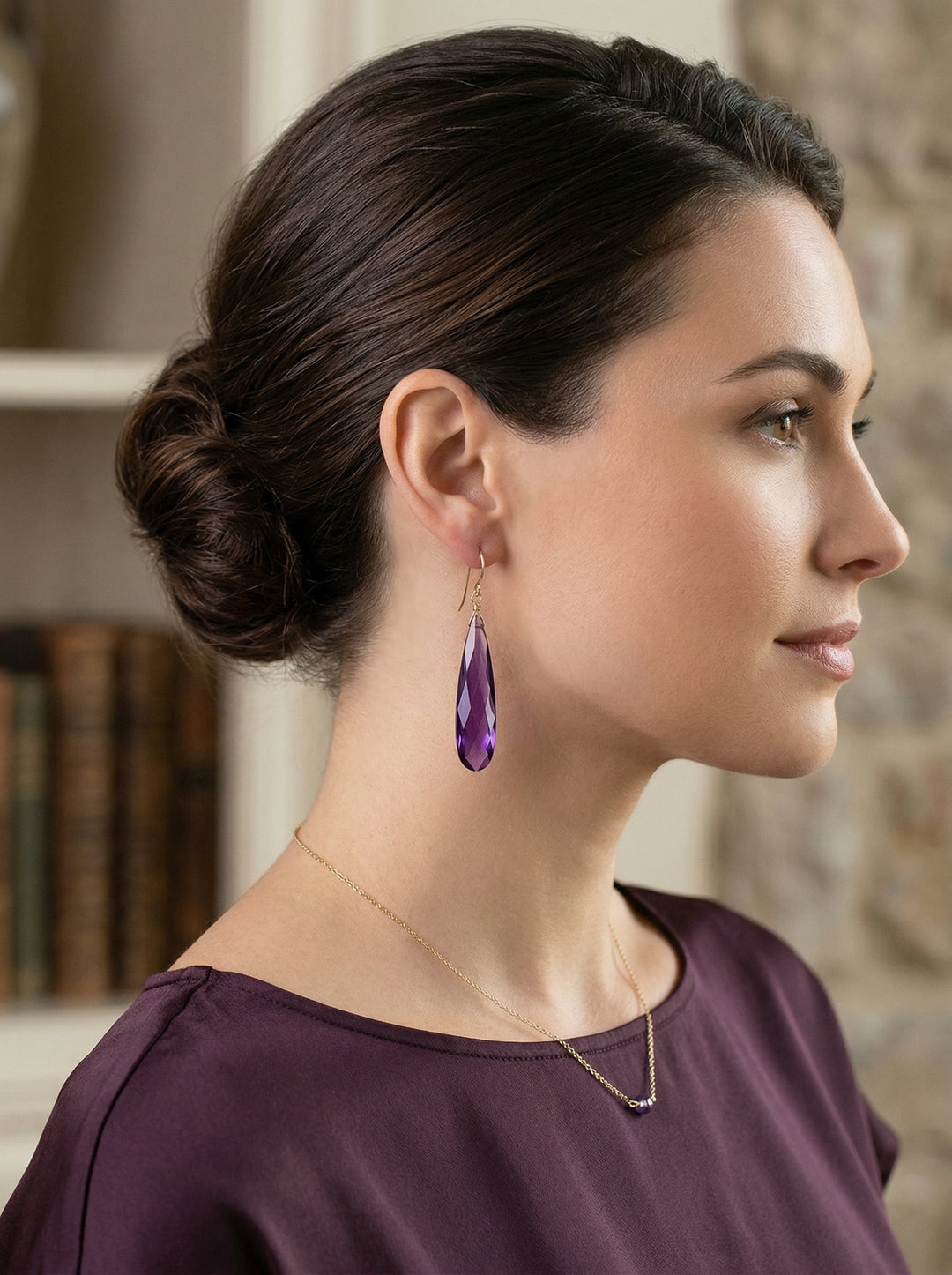 Purple Amethyst Cubic Zirconia Earrings 14k Solid Gold or Filled or Sterling Silver Long Large Teardrops CZ