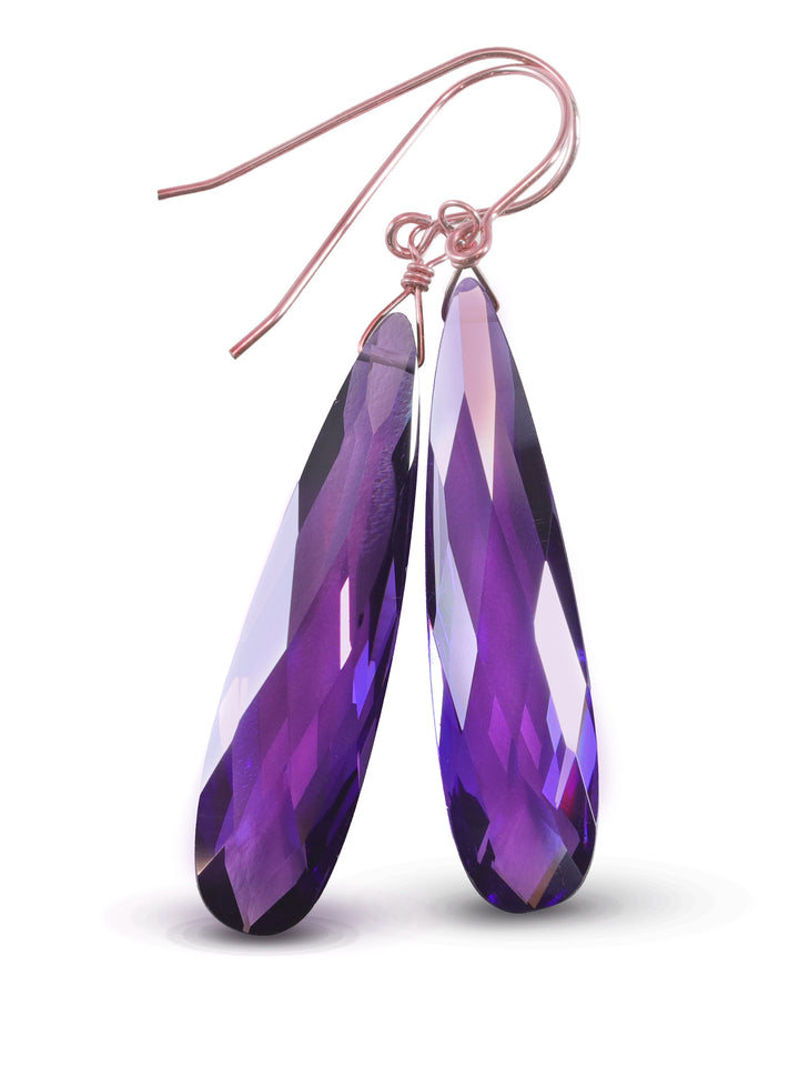 Purple Amethyst Cubic Zirconia Earrings 14k Solid Gold or Filled or Sterling Silver Long Large Teardrops CZ